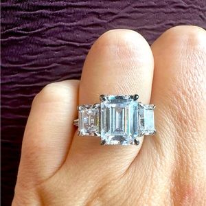 4.5ct Emerald Cut 3 Stone Simulated Diamond Ring in 925 Sterling Silver, Size 7